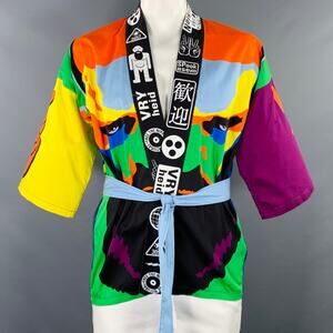WALTER VAN BEIRENDONCK SS20 L Multi Color Color Block Cotton Kimono Cardigan